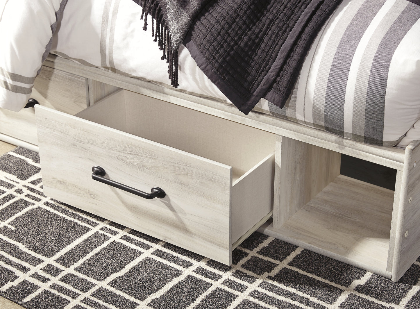 Cambeck  Panel Bed With 2 Storage Drawers With Mirrored Dresser, Chest And Nightstand