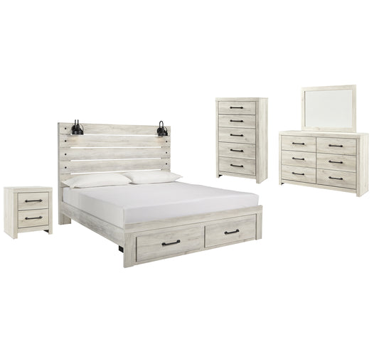 Cambeck  Panel Bed With 2 Storage Drawers With Mirrored Dresser, Chest And Nightstand