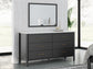 Cadmori Queen Upholstered Panel Bed with Mirrored Dresser and Nightstand