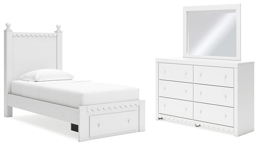 Mollviney Twin Panel Storage Bed with Mirrored Dresser