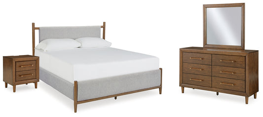 Lyncott King Upholstered Bed with Mirrored Dresser and Nightstand