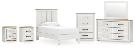 Linnocreek Twin Panel Bed with Mirrored Dresser, Chest and 2 Nightstands