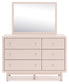 Wistenpine Full Upholstered Panel Bed with Mirrored Dresser and Chest