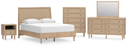 Cielden Queen Panel Bed with Mirrored Dresser, Chest and Nightstand