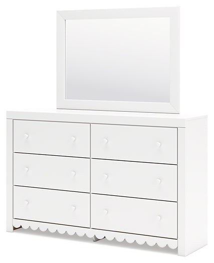 Mollviney Full Panel Headboard with Mirrored Dresser and 2 Nightstands