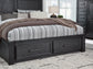 Foyland California King Panel Storage Bed with Mirrored Dresser, Chest and 2 Nightstands