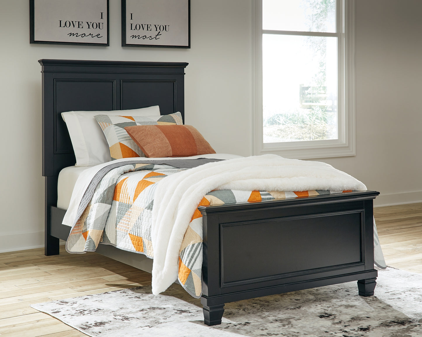 Lanolee Twin Panel Bed with Mirrored Dresser and Nightstand