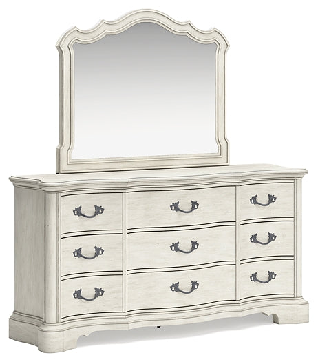 Arlendyne California King Upholstered Bed with Mirrored Dresser and Nightstand