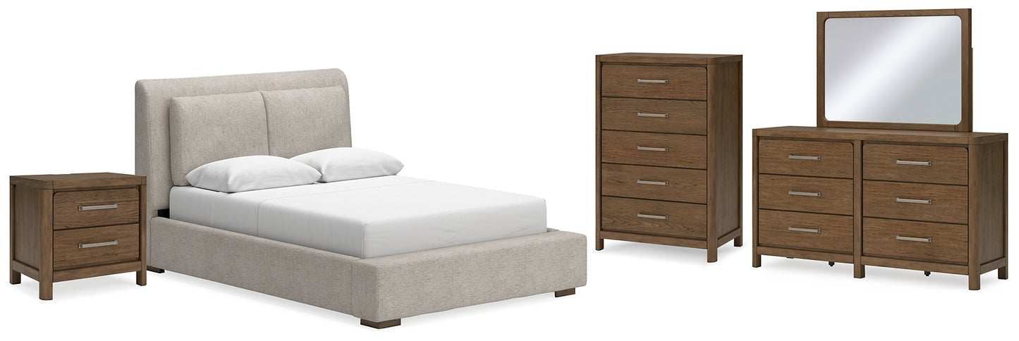 Cabalynn Queen Upholstered Bed with Mirrored Dresser, Chest and Nightstand